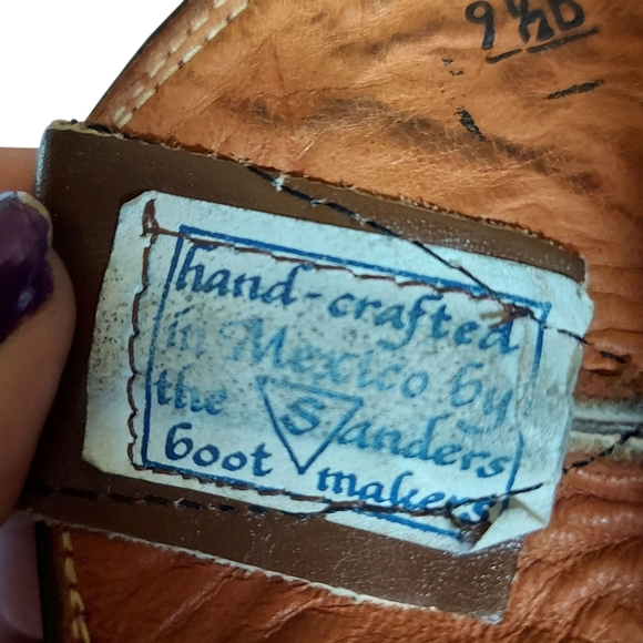 Sanders Vintage Two Tone Brown Leather Handcrafted Western Boots Women's - Picture 13 of 16